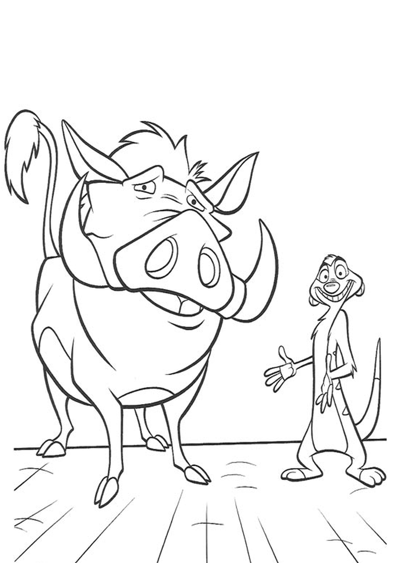kolorowanka Timon i Pumba z bajki Król Lew Disney, dla dzieci malowanka do wydruku numer 2
